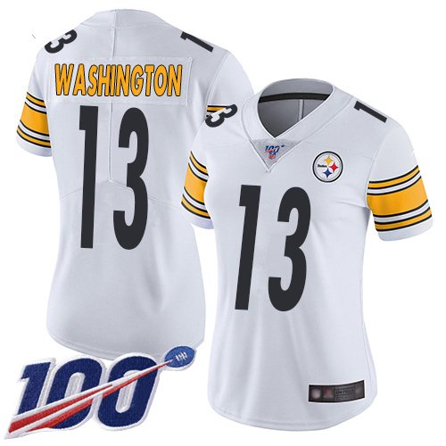 Women Pittsburgh Steelers Football #13 Limited White James Washington Road 100th Season Vapor Untouchable Nike NFL Jersey